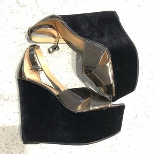 Schutz Velvet & Metallic Platform Wedges